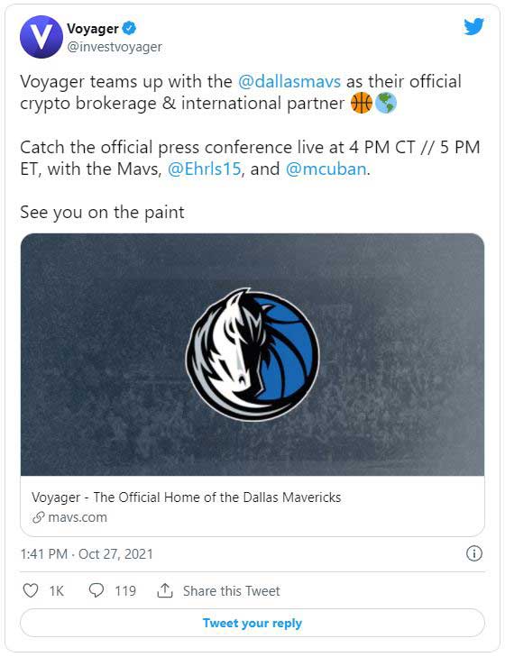Voyager and Dallas Mavericks announcement Tweet